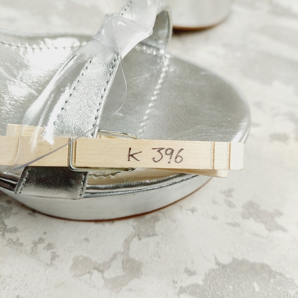 NEW SCHUTZ Silver Leather Platform High Heel Buckle Ankle Strap Sandals K396